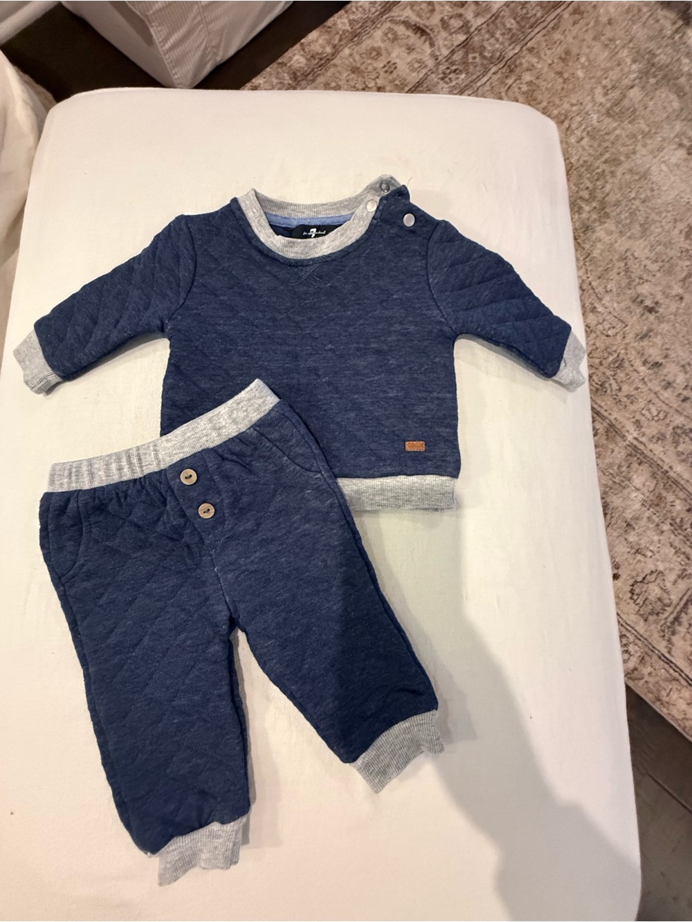 7 For All Mankind Navy Baby Quilted Top with Gray Trim